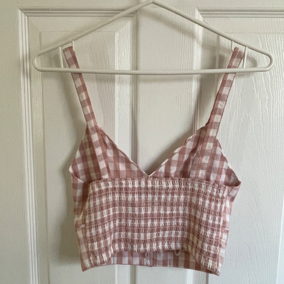 Check Plaid Button Front Gingham Pink Cropped Cami Top - Picture 4 of 6